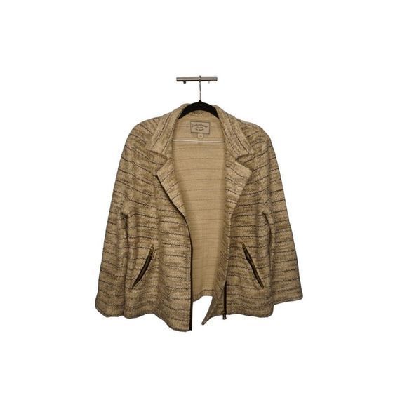 Lucky Brand Tweed Side Zip Blazer Jacket Size Large Cream Black Full Zip - Picture 3 of 6